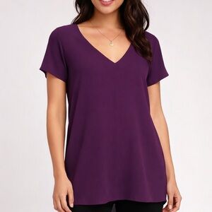 Lulu's Deep Purple V-Neck Short Sleeve Top